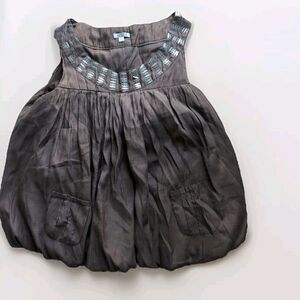 STYLE Women's L Dark Brown Sleeveless Mushroom Top Silver Sequin Detail Volume